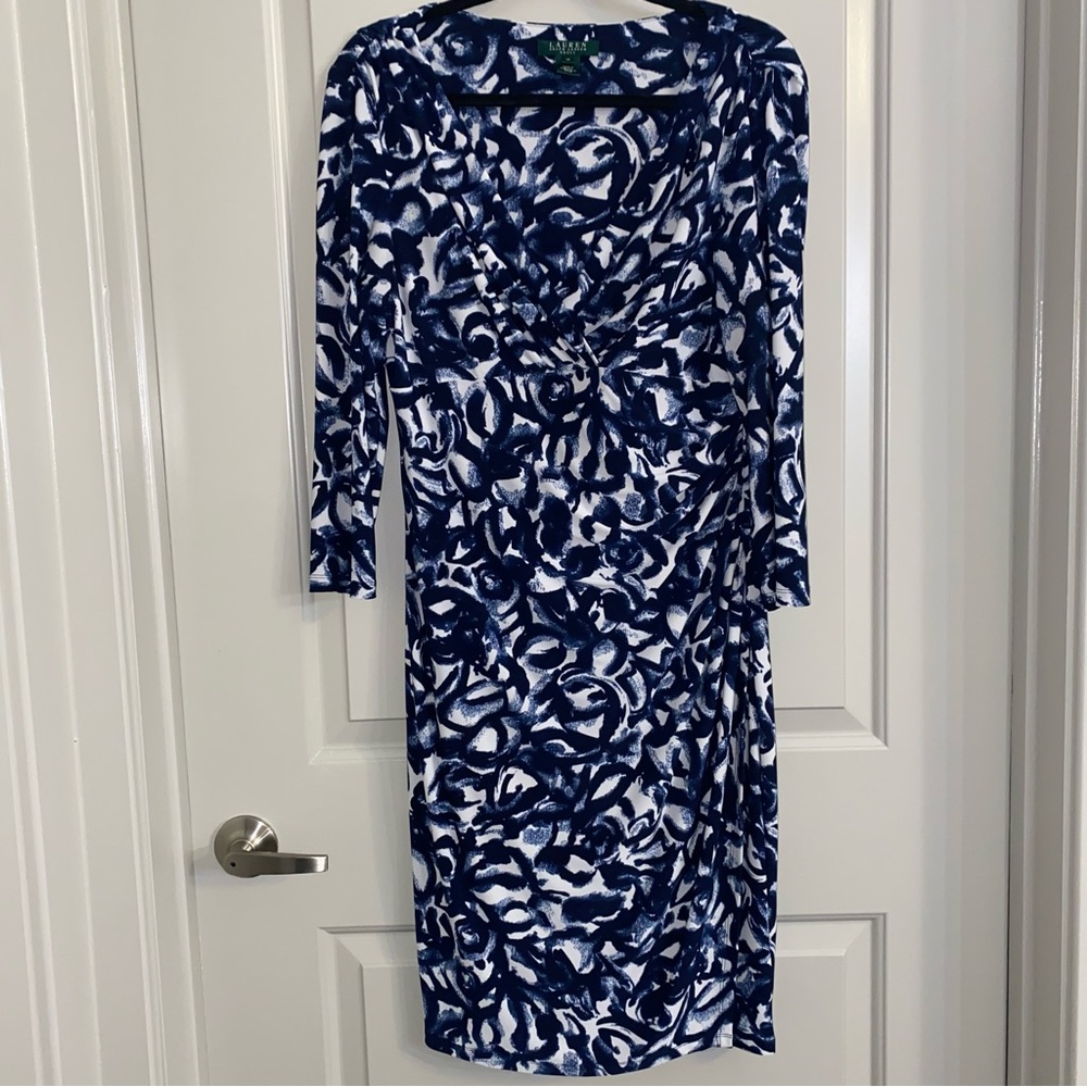 Lauren Ralph Lauren Elegant Blue and White Patterned Dress